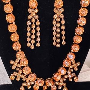 Amber  crystal necklace with matching earrings
